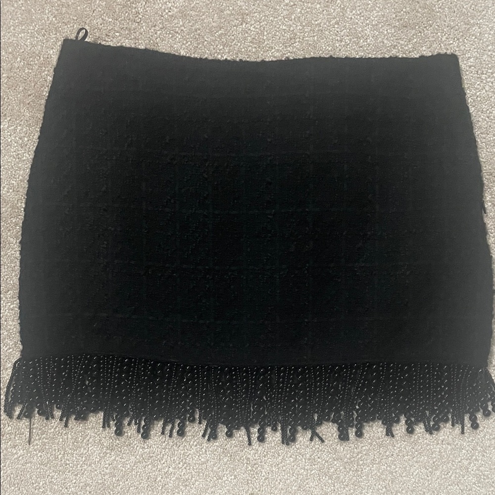 Mango Elegant Black Fringe beaded Mini Skirt